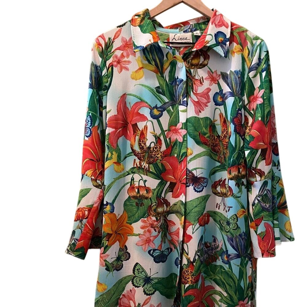 Linea Tropical Floral Button-Down Duster Size Med
